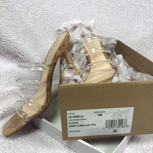 Jessica Simpson cork heels mules transparent upper